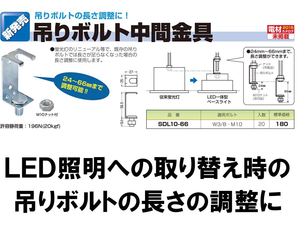 LED器具リニューアル時の吊りボルトの長さ調整に！未来吊りボルト中間金具SDL10-66 | LED | 株式会社ハッピー電気商会