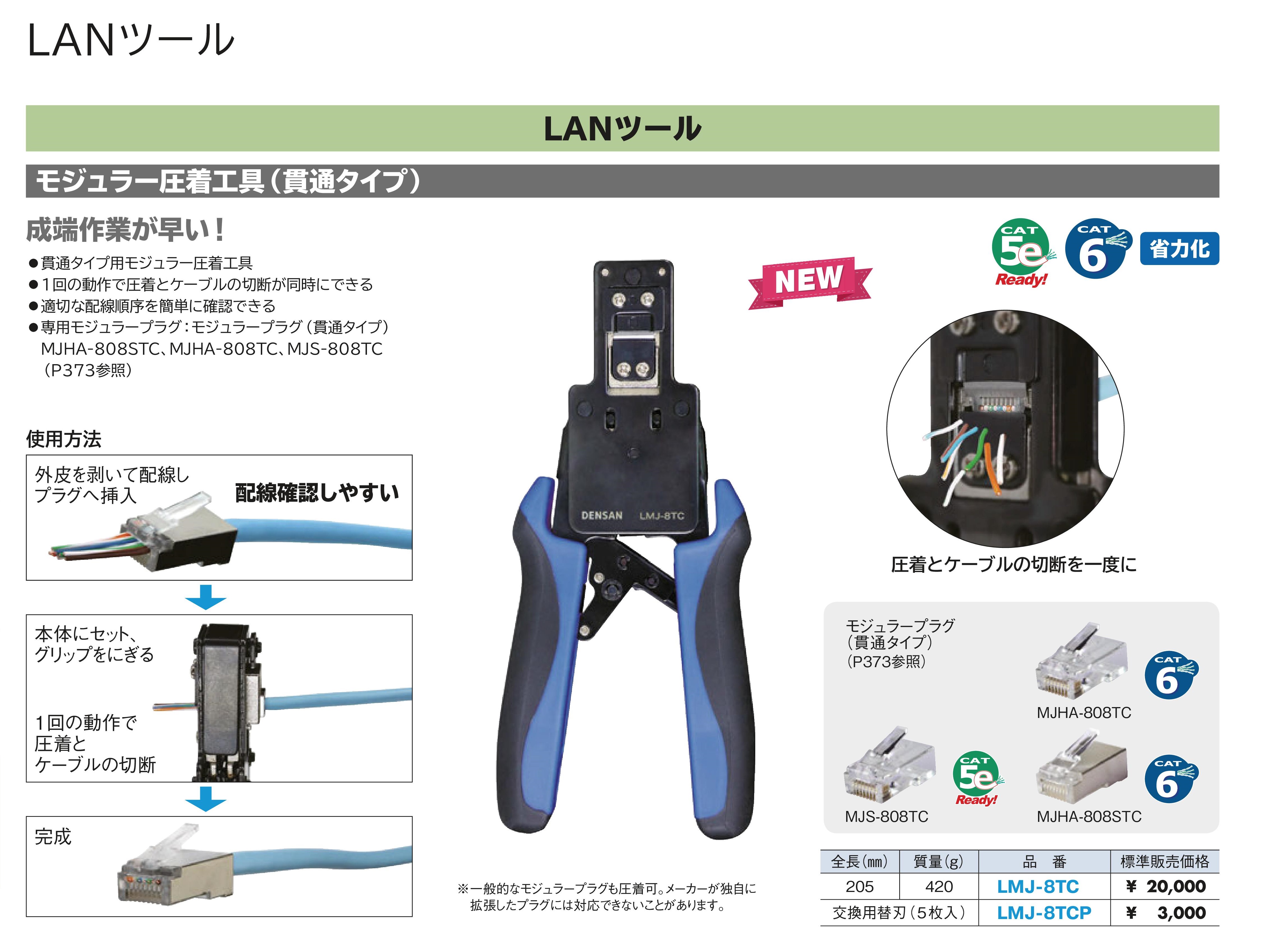 デンサン モジュラー圧着工具 クリップ付モジュラープラグ専用 LMJ-8SMJ 1個 高品質の激安